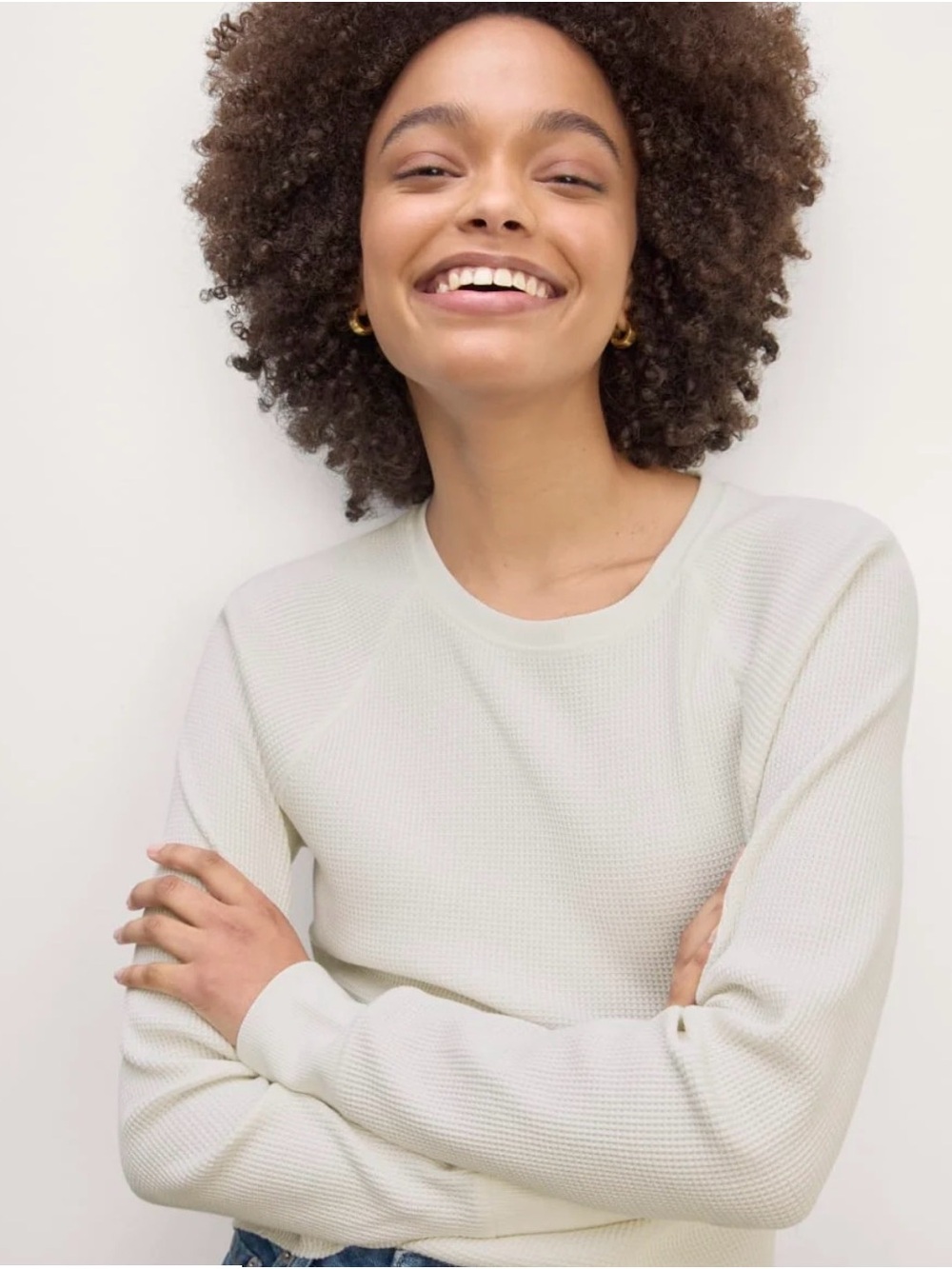 Everlane Waffle-Knit Crewneck Sweater - Cream